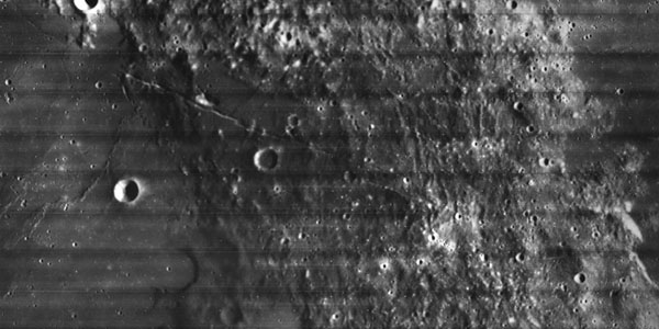 Large pyroclastic deposit at Rima Bode (-3W, 13N), central lunar near side.  Lunar Orbiter IV high resolution photo 109-H2
