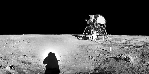 This panorama was collected by Neil Armstrong from a spot east of the landing module while Buzz Aldrin was unloading the science packages.