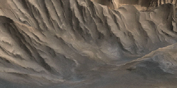 Perspective Image of the floor of Candor Chasma looking northward at the trough wall dividing Ophir and Candor Chasmata