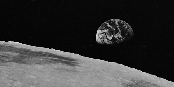 Earth photographed over the moon's horizon