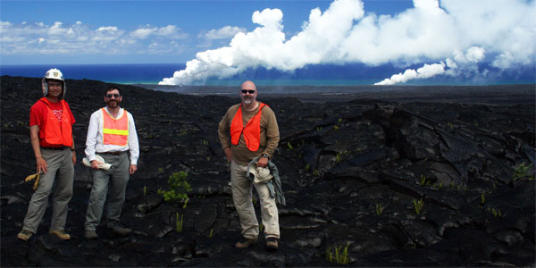 USGS scientists, Laszlo Kestay and Greg Vaughan, in Hawaii studying volcanoes